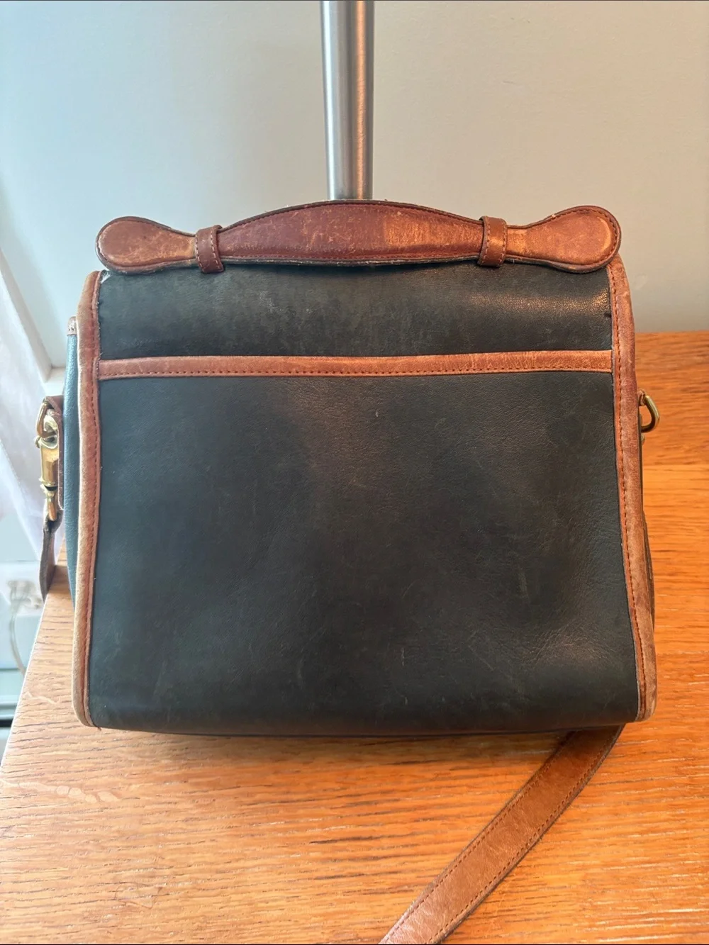 Coach Dark Green Messenger Bag with Brown Trim and Turn-Lock